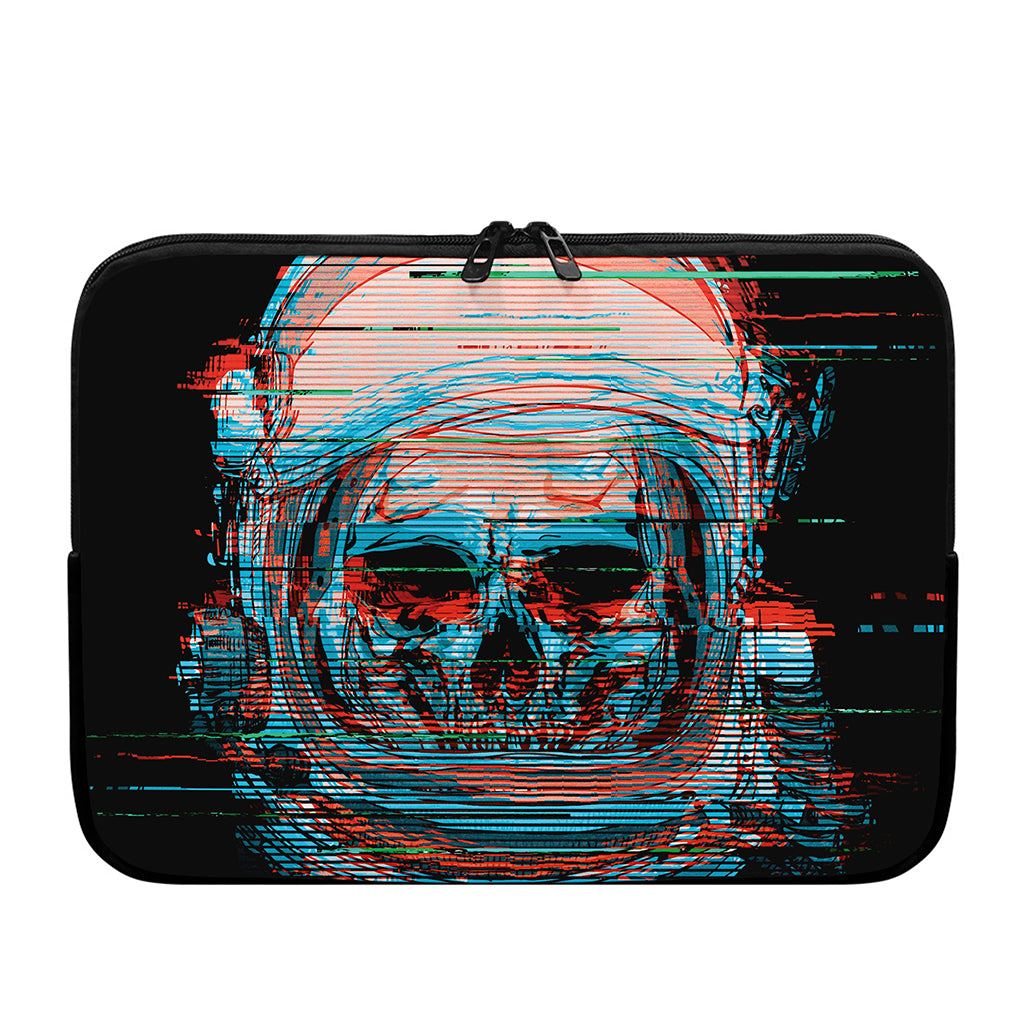 Digital Glitch Astronaut Skull Print Laptop Sleeve