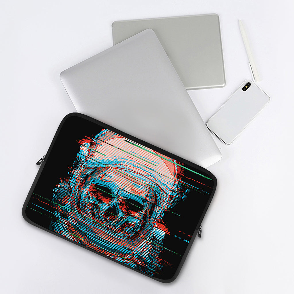 Digital Glitch Astronaut Skull Print Laptop Sleeve