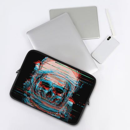 Digital Glitch Astronaut Skull Print Laptop Sleeve