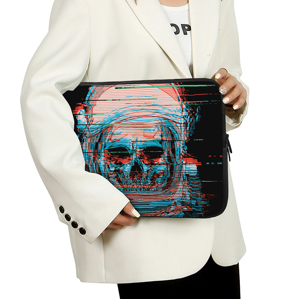Digital Glitch Astronaut Skull Print Laptop Sleeve
