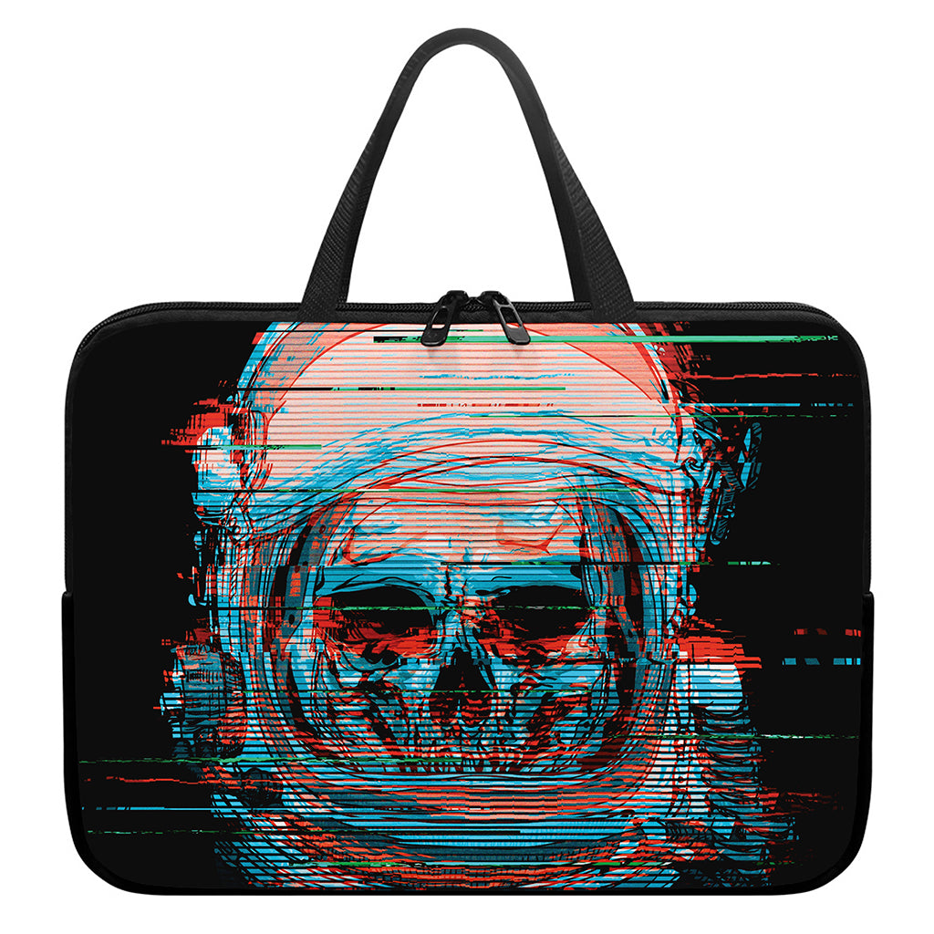Digital Glitch Astronaut Skull Print Laptop Sleeve With Handle