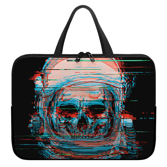 Digital Glitch Astronaut Skull Print Laptop Sleeve With Handle
