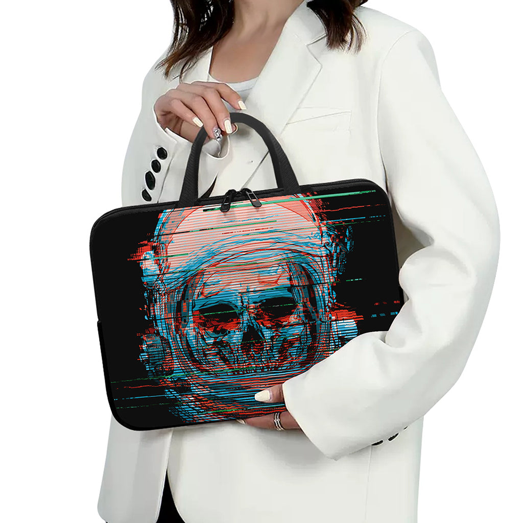 Digital Glitch Astronaut Skull Print Laptop Sleeve With Handle
