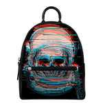 Digital Glitch Astronaut Skull Print Leather Backpack
