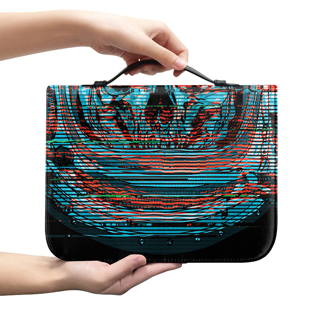 Digital Glitch Astronaut Skull Print Leather Bible Cover
