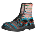 Digital Glitch Astronaut Skull Print Lace-Up Boots