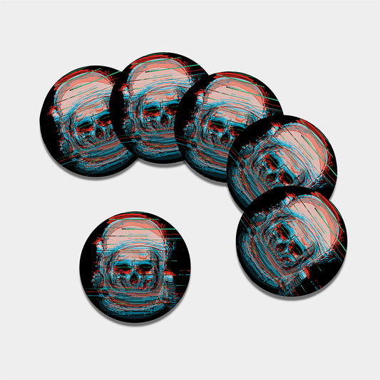 Digital Glitch Astronaut Skull Print Leather Coaster Set