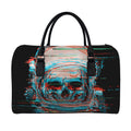 Digital Glitch Astronaut Skull Print Leather Duffel Bag