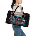 Digital Glitch Astronaut Skull Print Leather Duffle Bag