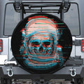 Digital Glitch Astronaut Skull Print Leather Spare Tire Cover