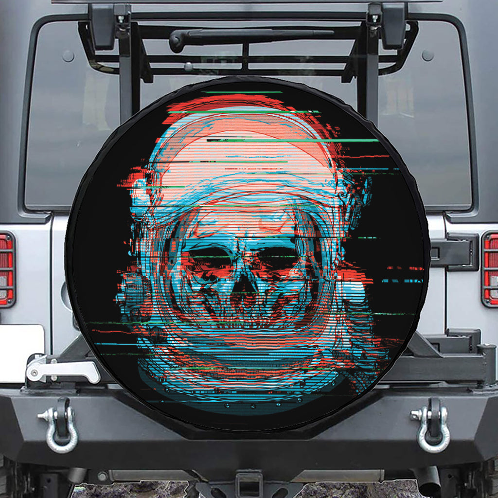 Digital Glitch Astronaut Skull Print Leather Spare Tire Cover