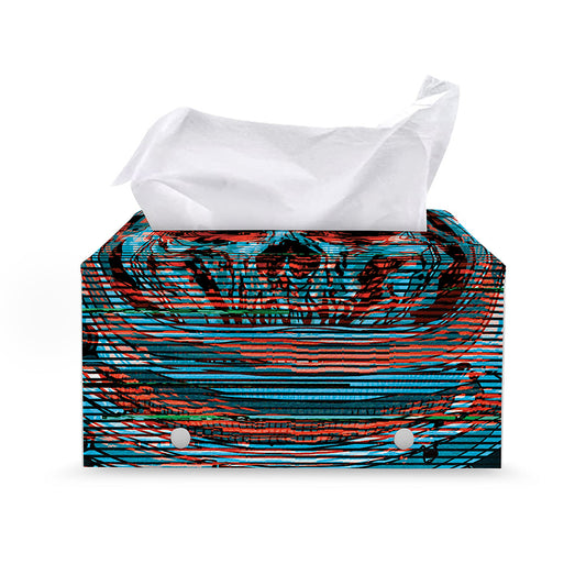 Digital Glitch Astronaut Skull Print Leather Tissue Box Cover