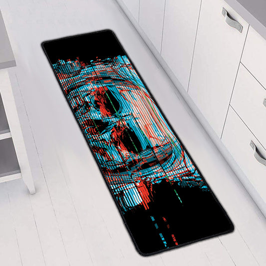 Digital Glitch Astronaut Skull Print Long Kitchen Mat