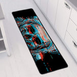 Digital Glitch Astronaut Skull Print Long Kitchen Mat