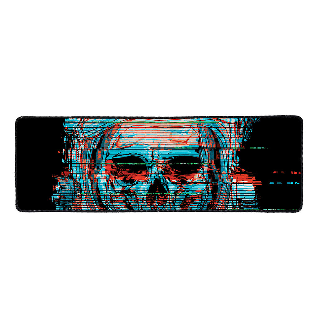 Digital Glitch Astronaut Skull Print Long Kitchen Mat