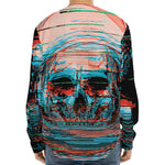 Digital Glitch Astronaut Skull Print Long Sleeve Baseball Jersey