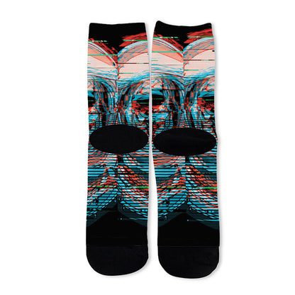 Digital Glitch Astronaut Skull Print Long Socks