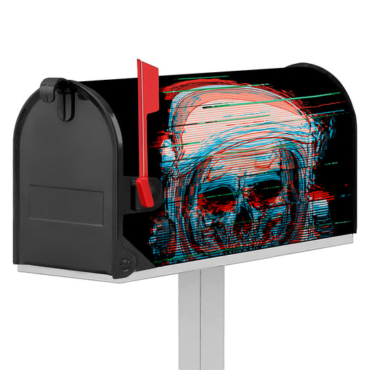 Digital Glitch Astronaut Skull Print Mailbox Cover