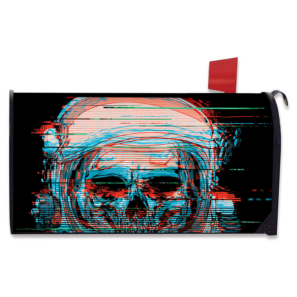 Digital Glitch Astronaut Skull Print Mailbox Cover