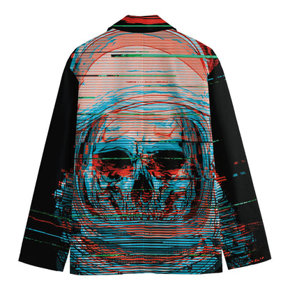 Digital Glitch Astronaut Skull Print Men's Blazer