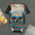 Digital Glitch Astronaut Skull Print Men's Bodysuit