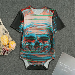 Digital Glitch Astronaut Skull Print Men's Bodysuit