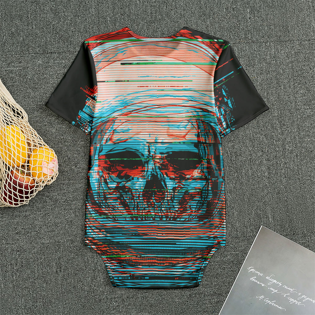 Digital Glitch Astronaut Skull Print Men's Bodysuit