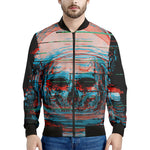 Digital Glitch Astronaut Skull Print Men's Bomber Jacket