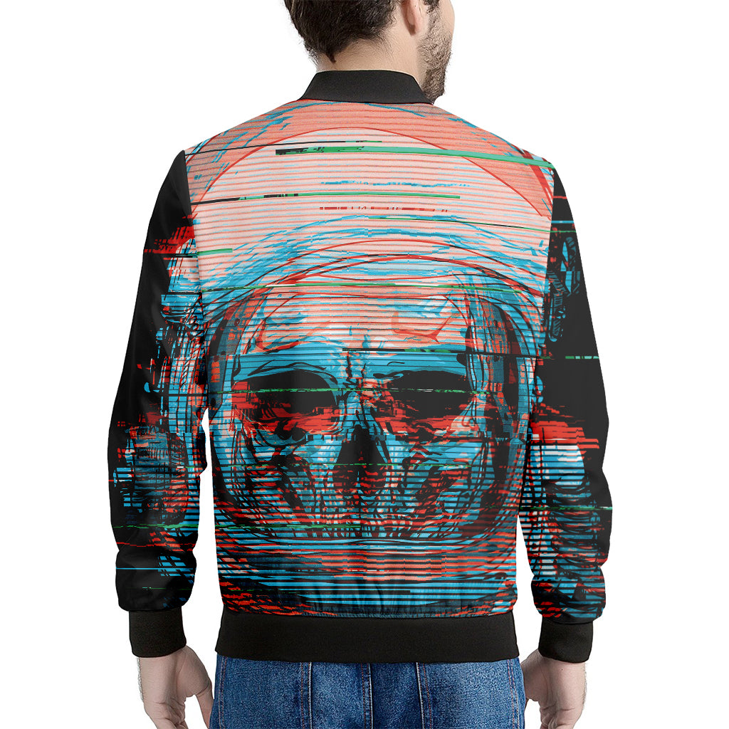 Digital Glitch Astronaut Skull Print Men's Bomber Jacket