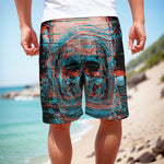 Digital Glitch Astronaut Skull Print Men's Cargo Shorts