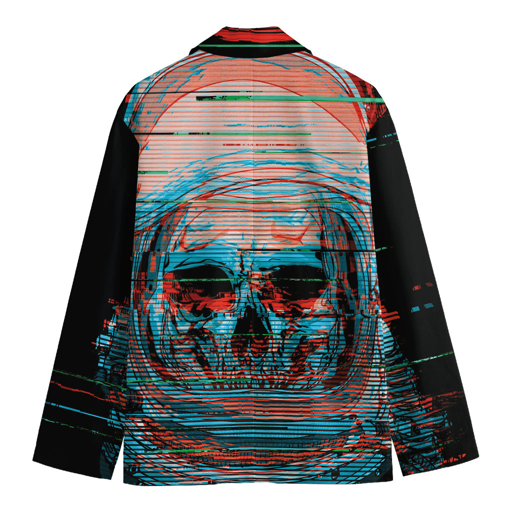 Digital Glitch Astronaut Skull Print Men's Cotton Blazer