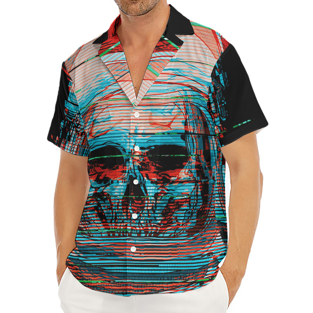 Digital Glitch Astronaut Skull Print Men's Deep V-Neck Shirt