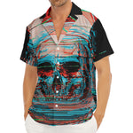 Digital Glitch Astronaut Skull Print Men's Deep V-Neck Shirt