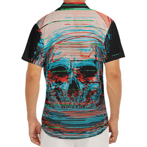 Digital Glitch Astronaut Skull Print Men's Deep V-Neck Shirt