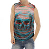 Digital Glitch Astronaut Skull Print Men's Fitness Tank Top