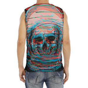 Digital Glitch Astronaut Skull Print Men's Fitness Tank Top