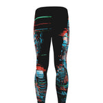 Digital Glitch Astronaut Skull Print Men's leggings
