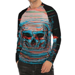 Digital Glitch Astronaut Skull Print Men's Long Sleeve Rash Guard