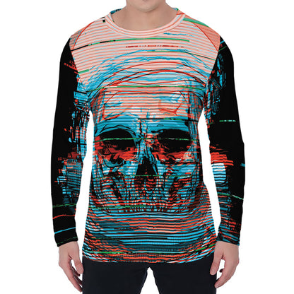 Digital Glitch Astronaut Skull Print Men's Long Sleeve T-Shirt