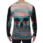Digital Glitch Astronaut Skull Print Men's Long Sleeve T-Shirt