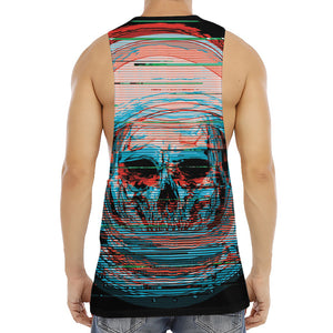 Digital Glitch Astronaut Skull Print Men's Muscle Tank Top