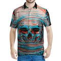 Digital Glitch Astronaut Skull Print Men's Polo Shirt