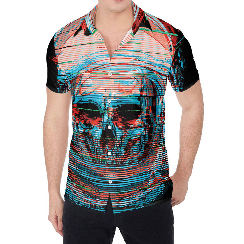 Digital Glitch Astronaut Skull Print Men's Shirt