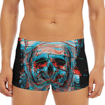 Digital Glitch Astronaut Skull Print Men's Short Boxer Briefs