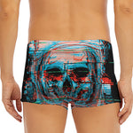 Digital Glitch Astronaut Skull Print Men's Short Boxer Briefs