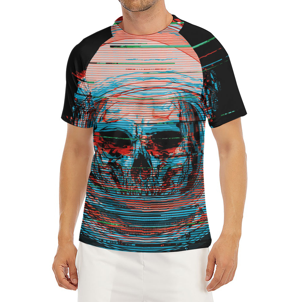 Digital Glitch Astronaut Skull Print Men's Short Sleeve Rash Guard