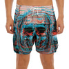 Digital Glitch Astronaut Skull Print Men's Split Running Shorts