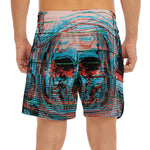 Digital Glitch Astronaut Skull Print Men's Split Running Shorts