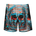 Digital Glitch Astronaut Skull Print Men's Athletic Shorts
