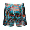 Digital Glitch Astronaut Skull Print Men's Sports Shorts